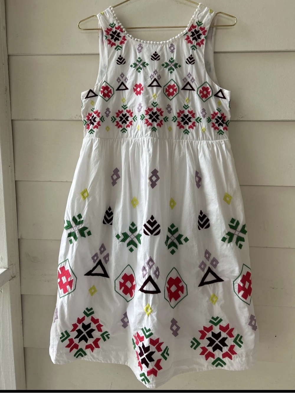 Anthropologie Dolly Embroiderd BOHO Women's Dress Pom-Pom Trim Sleeveless dress - Picture 2 of 12
